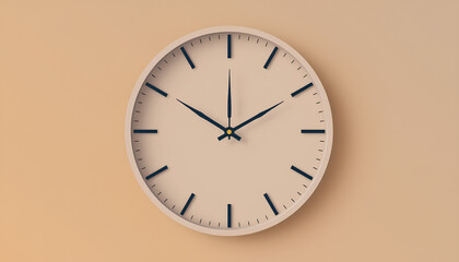 Flat vector illustration of a modern clock face with line-based hour markers, desaturated earth-tone background, interior design style