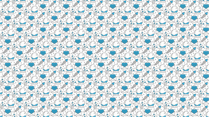 Repeating pattern with snow globes envelopes and rockets on a white background in a seamless design