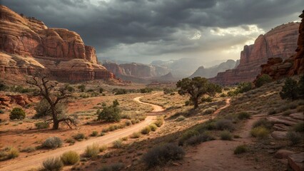 Grand Canyon National Park, Arizona, USA: a majestic desert landscape with scenic red sandstone rock formations under a vast sky, perfect for nature travel in the American Southwest