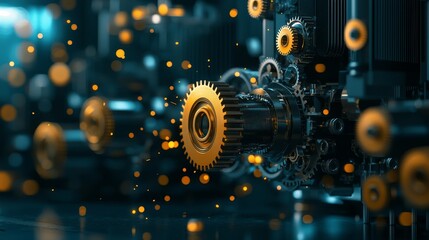 Industrial machinery components in action high-tech workshop macro photography dynamic environment close-up view innovation