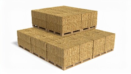 Straw in square bales on a white background