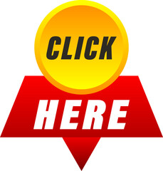 Click here Button Banner Label Vector Design. Click here for a special offer banner template design featuring a white background with dark blue and light blue gradient shapes