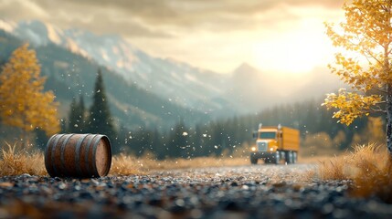 Transporting nature's beauty truck on a mountain road in autumn scenic landscape captured moment