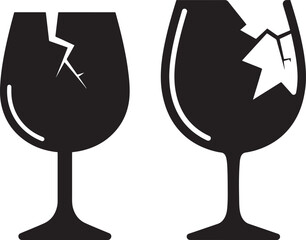 Two broken wine glasses silhouette with cracks