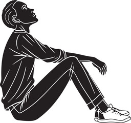 Serene meditation sitting pose silhouette for mindfulness and inner peace isolated on transparent background