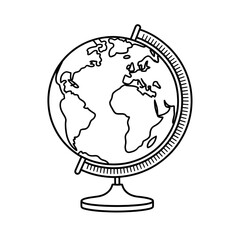 A black and white globe illustration vector style coloring page 