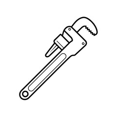 A black and white pipe wrench illustration vector style coloring page 