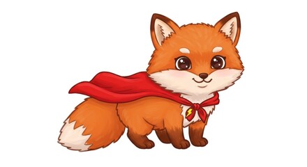 Fototapeta premium Cute cartoon fox wearing a red superhero cape and scarf