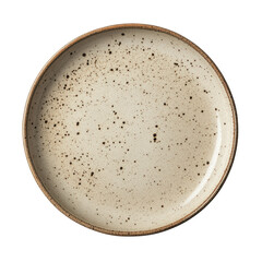 Top view of speckled ceramic plate on transparent background