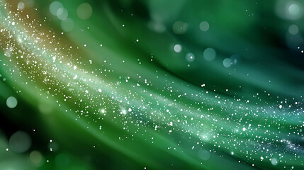 Abstract Green Background with Sparkling Light Particles and Bokeh Effect Festive and Elegant