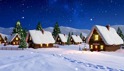Fototapeta premium Cartoon winter village scene at night