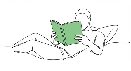 Minimalist Line Drawing of Person Lying Down Reading a Book in Relaxed Pose