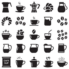 Stylish coffee icon set for modern cafe branding and menu design projects black and white vector
