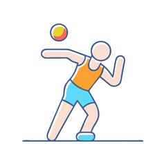Stylized Volleyball Player About to Serve with Color Outline and Fill