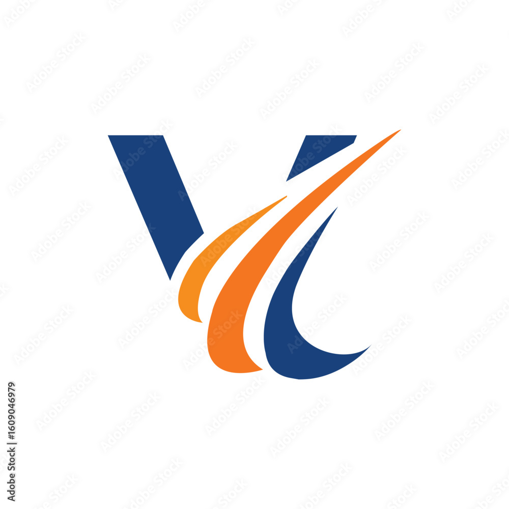 Fototapete the image shows an initial logo design of a letter v in simple flat style with three swoosh lines as