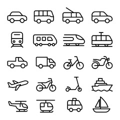 Set of transportation vehicle line icons