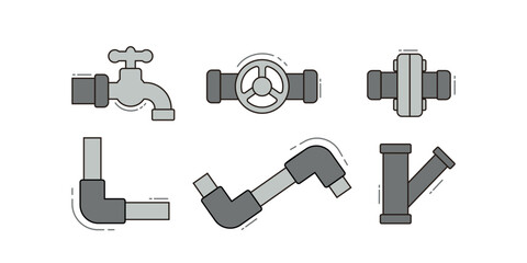 water pipe connection icons, such as tap connections and various types of pipe connections