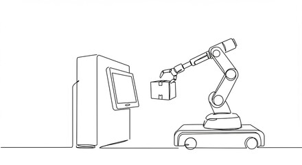 Industrial Robotic Arm Operating with Touchscreen Control Panel in Automation Environment