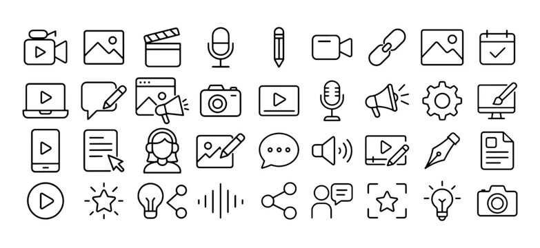 Collection of various outline style videography icons