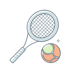 Cartoon tennis racket and ball with star representing tennis game