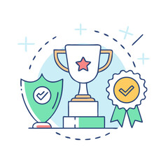 Achievement and success shown through trophy, shield, and award badge icons