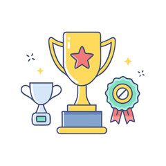 Colorful Illustration of Awards and Recognition Trophies and Ribbons