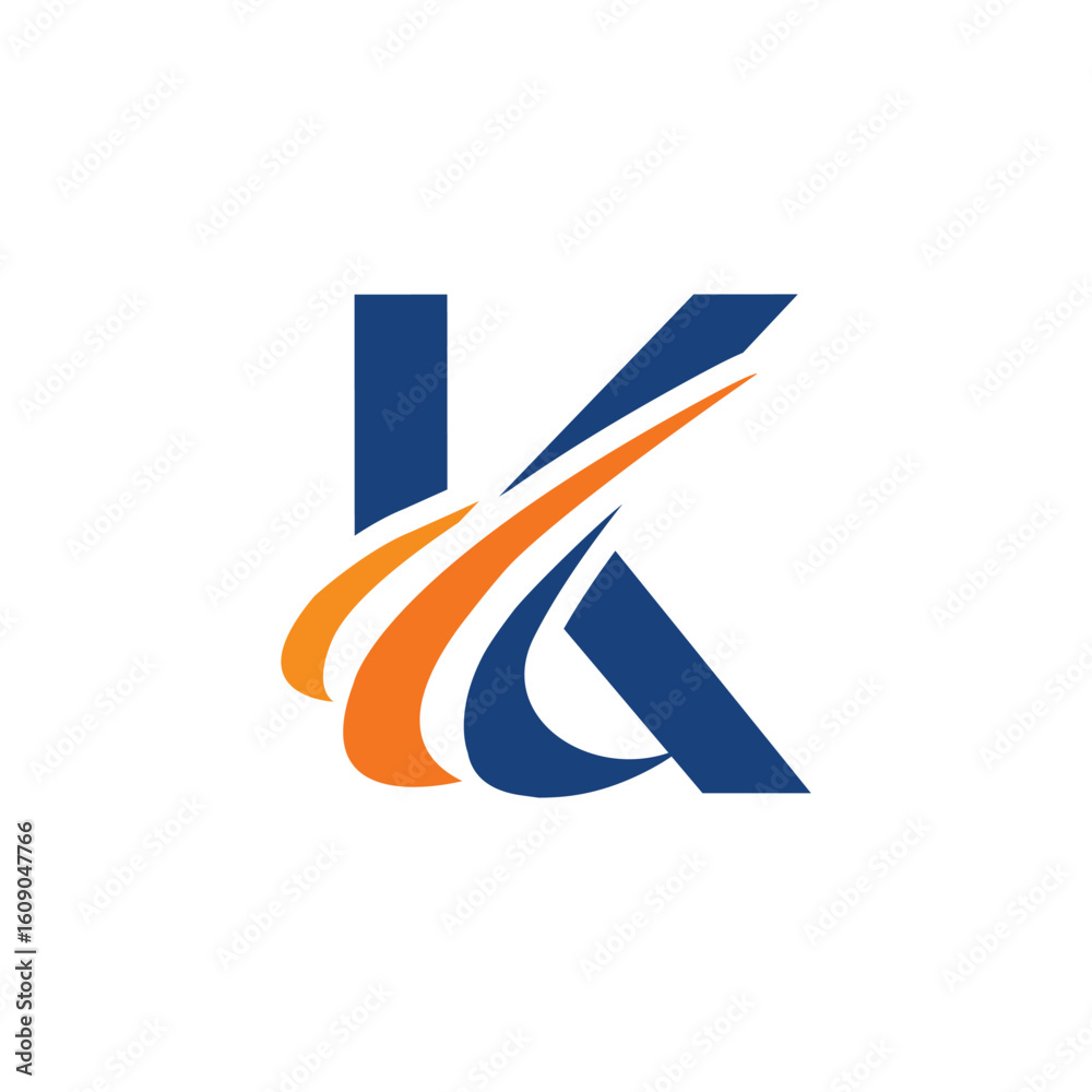 Fototapete the image shows an initial logo design of a letter k in simple flat style with three swoosh lines as