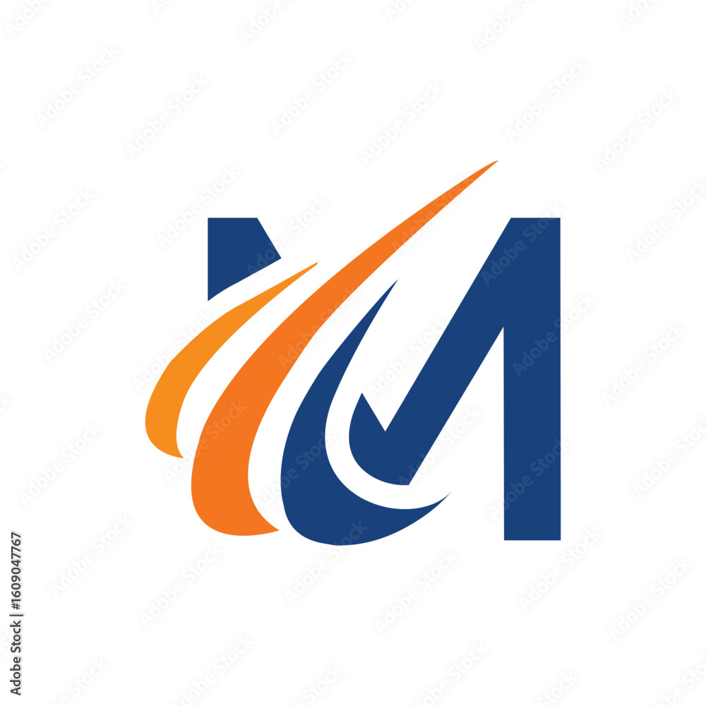 Fototapete the image shows an initial logo design of a letter m in simple flat style with three swoosh lines as