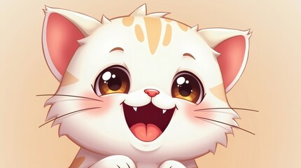 Fototapeta premium The adorable face of a vector style chibi cat is presented, displaying a comical expression with puffed-out cheeks, symbolizing a moment of whimsical feline confusion.
