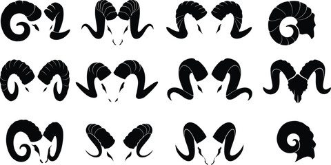 Fototapeta premium Illustration Art Vector with Ram Horns Animal Heads Black and White Grunge Style for Creative Design Projects