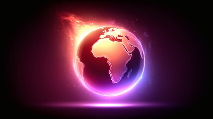 Futuristic Earth Globe with Neon Glow in Dark Background for Technology and Global Connectivity