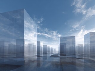 Abstract Data Analysis Image with Semi-Transparent Cubes in Floating Space