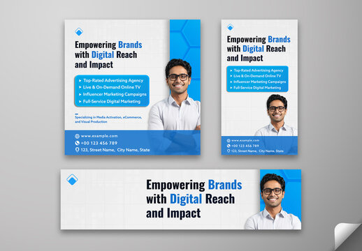 Empowering Brands with Digital Reach and Impact Social Media Post and Web Banner Template for Marketing Agencies, Editable Design.