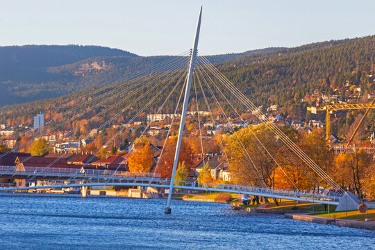 Bridge Ypsilon Over Fjord in Drammen Norway at Autumn Afternoon