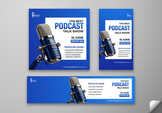 The Best Podcast Talk Show Social Media Editable Post Template, Web Banner with Microphone Visual and Event Date.

