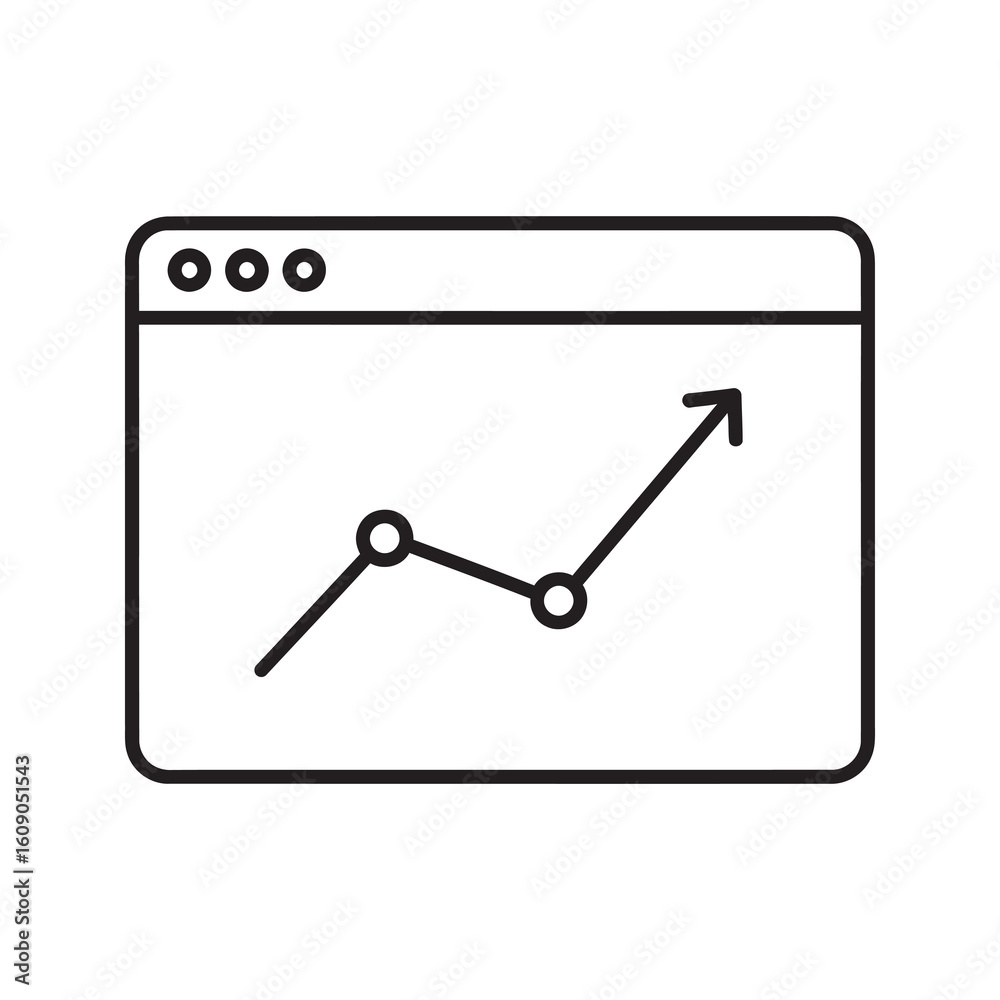 Poster seo growth icon with arrow graph on browser for search engine optimization and website performance a