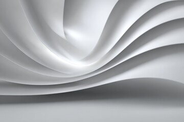 A layered white structure with curved overlapping planes creates an abstract modern backdrop or space