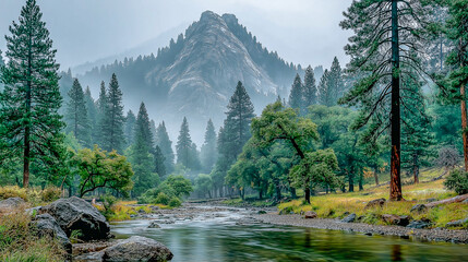 Serene Mountain Landscape with Flowing River