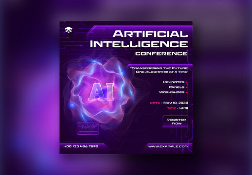 Artificial Intelligence Conference Social Media Post for Transforming the Future One Algorithm at a Time, Editable Design for Tech Event Promotion.