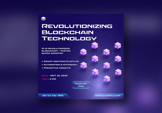 Revolutionizing Blockchain Technology Social Media Post for Crypto Innovation and AI Integration, Editable Design.