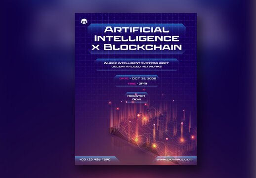 Artificial Intelligence x Blockchain Social Media Post for Crypto Security, Trading Innovation and Tech Conference Promotion, Editable Design.