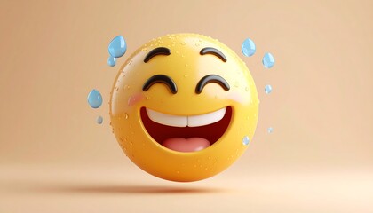 Fototapeta premium Laughing emoji with sweat drops