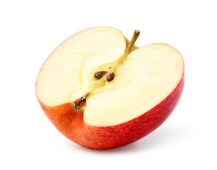 Fresh red apple half slice isolated on white.