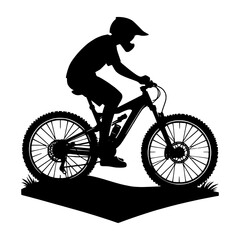 Fototapeta premium Silhouette of a mountain biker riding a full suspension bicycle