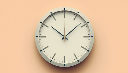 Flat vector illustration of a modern clock face with line-based hour markers, desaturated earth-tone background, interior design style 2