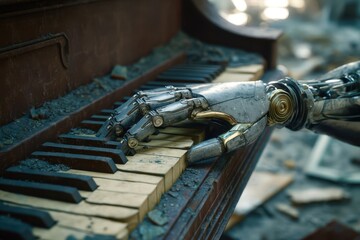 a robot is paying at the piano
