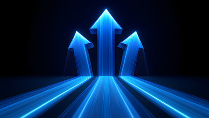 Abstract blue background with dynamic arrows illustrating business success and upward growth