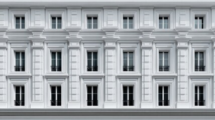 Fototapeta premium Symmetrical neoclassical building facade in monochrome. AI image