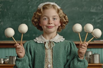 Unseen student astounds class by juggling ice cream scoops. Students earn rewards through achievements and participation.