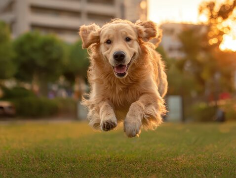 Golden Retriever Jumping Outdoors